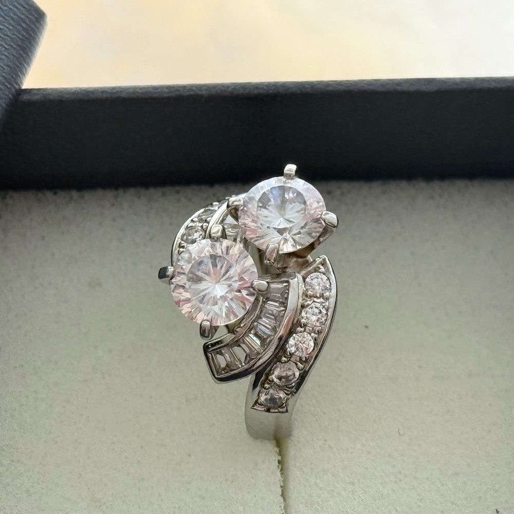 Platinum Dual Lab diamonds Swirl Ring — Pavel Silver lab diamond Accents size 6 - Picture 3 of 5